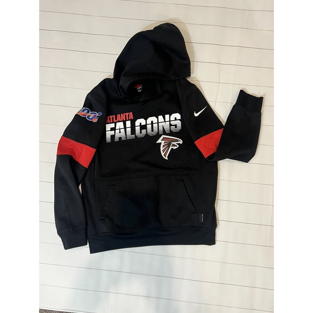 Nike Atlanta Falcons DriFit Hoodie Sz Youth Medium Black Red Pullover NFL 100 Yr